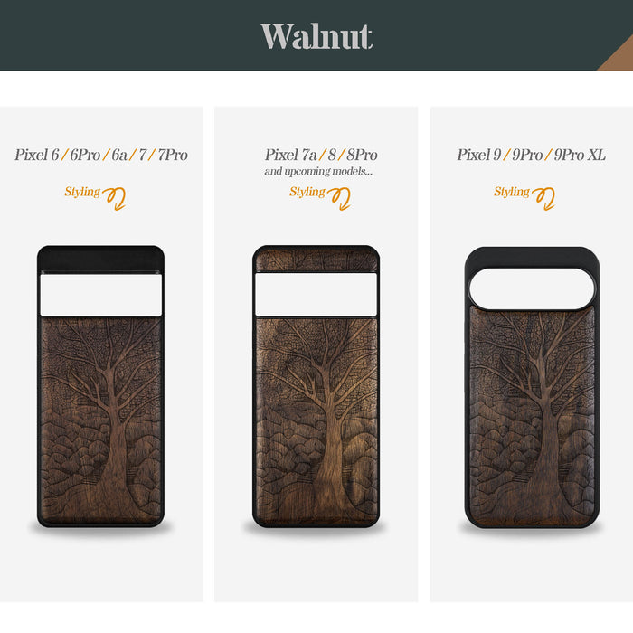 The Lino Print Tree, Classic Engraved Wood & TPU Case - Artisanal Cover for Google Pixel