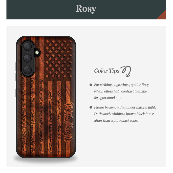 Legacy of Liberty, Classic Engraved Wood & TPU Case - Artisanal Cover for Samsung Galaxy