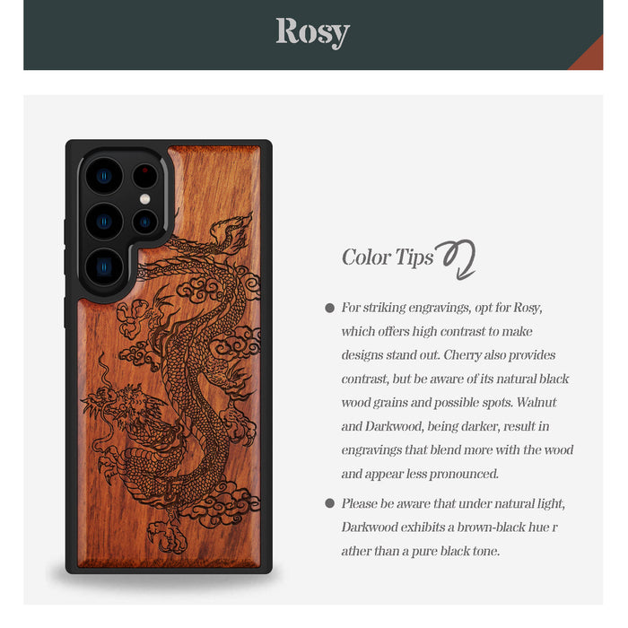 The Majestic Chinese Dragon, Classic Engraved Wood & TPU Case - Artisanal Cover for Samsung Galaxy