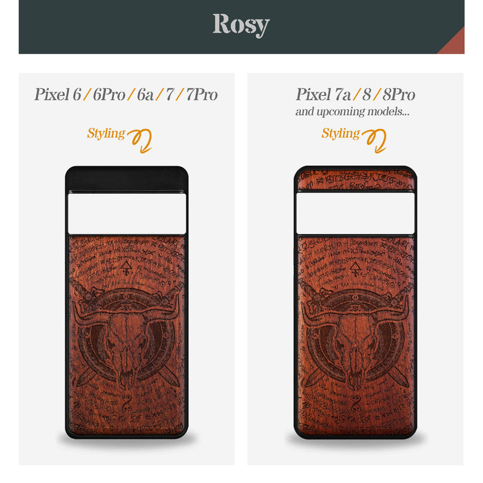Brave Skull, Classic Engraved Wood & TPU Case - Artisanal Cover for Google Pixel
