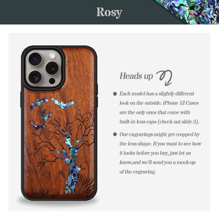 Gothic Night, Hand-Inlaid Wood & Mother of Pearl Case - Artisanal Cover for Apple iPhone