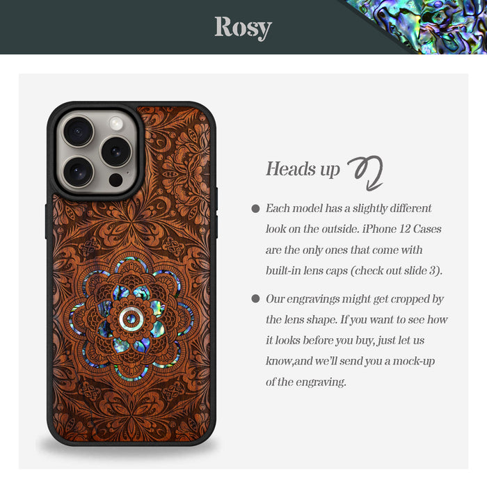 Ethereal Bloom Mandala, Hand-Inlaid Wood & Mother of Pearl Case - Artisanal Cover for Apple iPhone