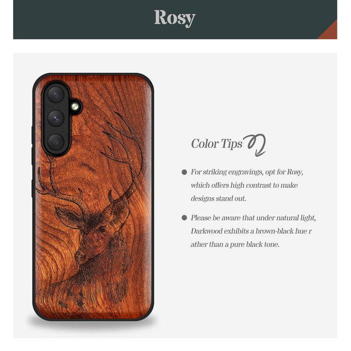 The Half-Length Deer Linework Art, Classic Engraved Wood & TPU Case - Artisanal Cover for Samsung Galaxy