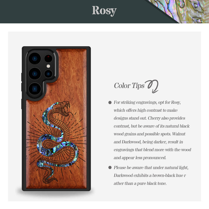 Viper's Coil, Hand-Inlaid Wood & Mother of Pearl Case - Artisanal Cover for Samsung Galaxy