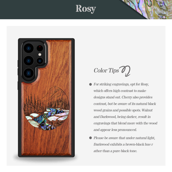 The Lake and Mountain Landscape, Hand-Inlaid Wood & Mother of Pearl Case - Artisanal Cover for Samsung Galaxy