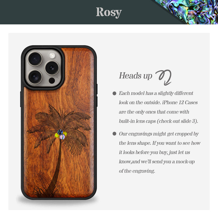 The Palm Tree, Hand-Inlaid Wood & Mother of Pearl Case - Artisanal Cover for Apple iPhone