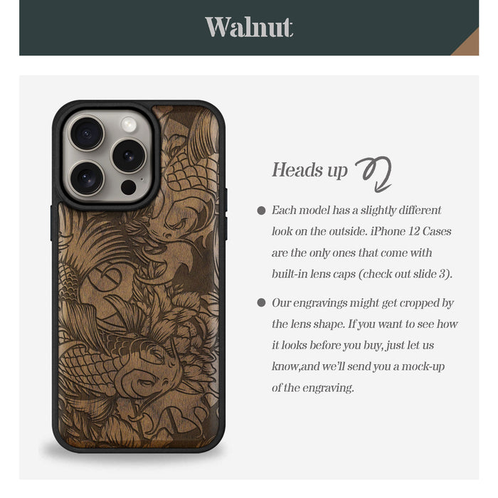 Flowing Harmony, Classic Engraved Wood & TPU Case - Artisanal Cover for Apple iPhone