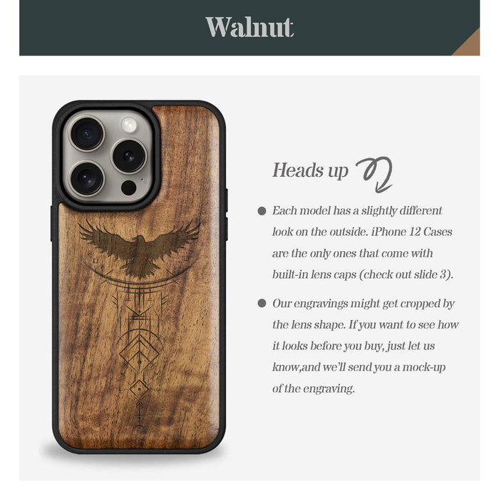 Norse Symbols, Classic Engraved Wood & TPU Case - Artisanal Cover for Apple iPhone