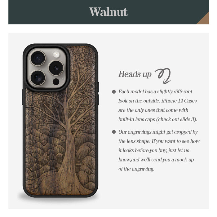 The Lino Print Tree, Classic Engraved Wood & TPU Case - Artisanal Cover for Apple iPhone