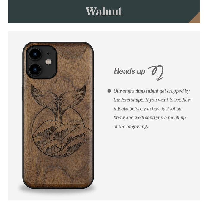 The Whale's Tail, Classic Engraved Wood & TPU Case - Artisanal Cover for Apple iPhone