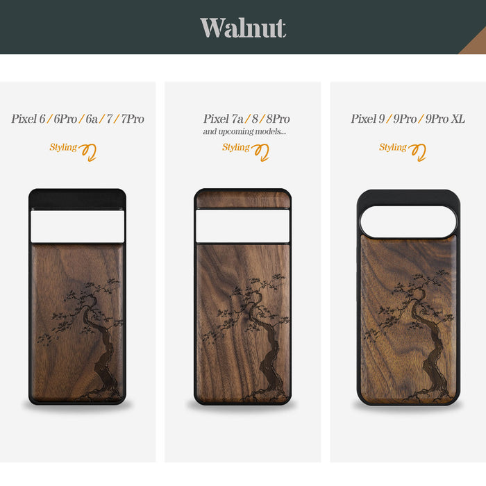 The Majestic Pine Tree, Classic Engraved Wood & TPU Case - Artisanal Cover for Google Pixel