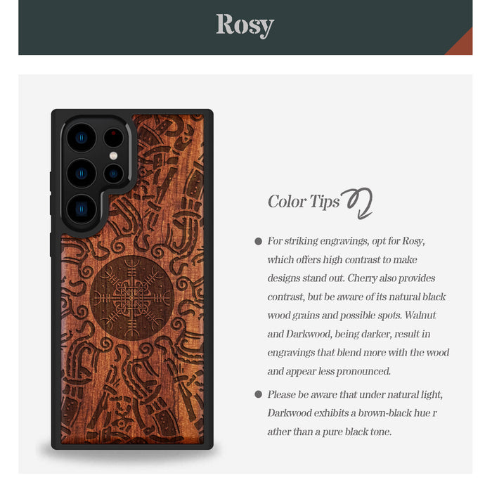 Viking Shield, Classic Engraved Wood & TPU Case - Artisanal Cover for Samsung Galaxy