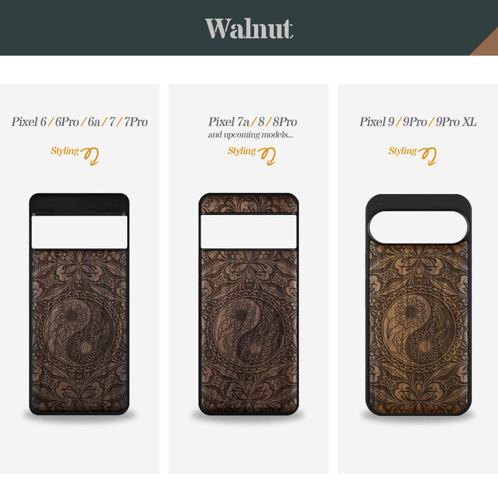 The Yin Yang Mandala, Classic Engraved Wood & TPU Case - Artisanal Cover for Google Pixel