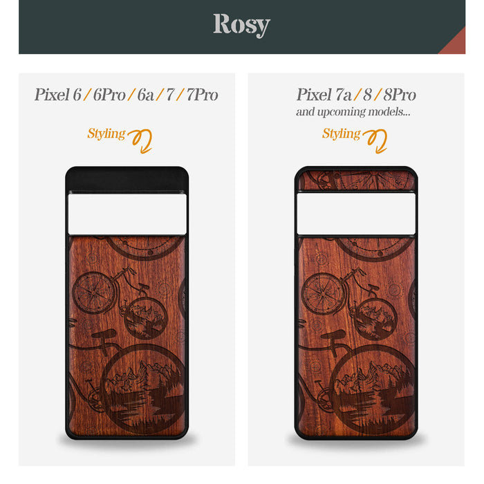 Bicycle Adventure, Classic Engraved Wood & TPU Case - Artisanal Cover for Google Pixel