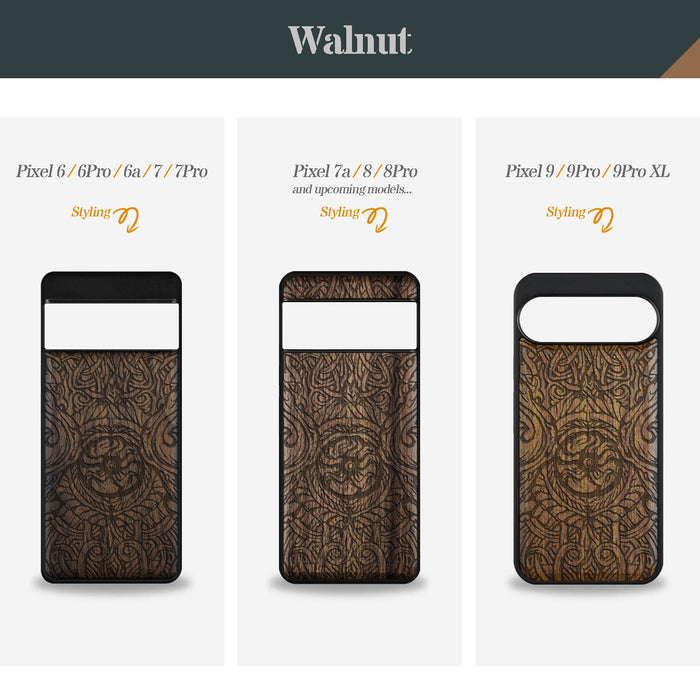 Futhark Letters, Classic Engraved Wood & TPU Case - Artisanal Cover for Google Pixel