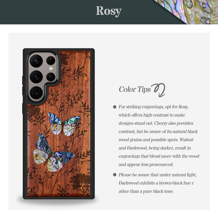 A Dance of Nature, Hand-Inlaid Wood & Mother of Pearl Case - Artisanal Cover for Samsung Galaxy