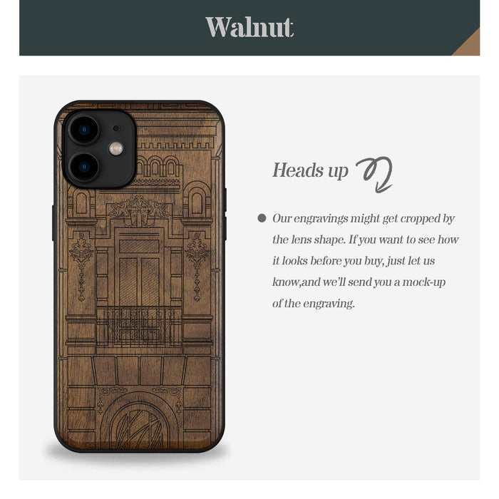 A Three-Storey House Portrait, Classic Engraved Wood & TPU Case - Artisanal Cover for Apple iPhone