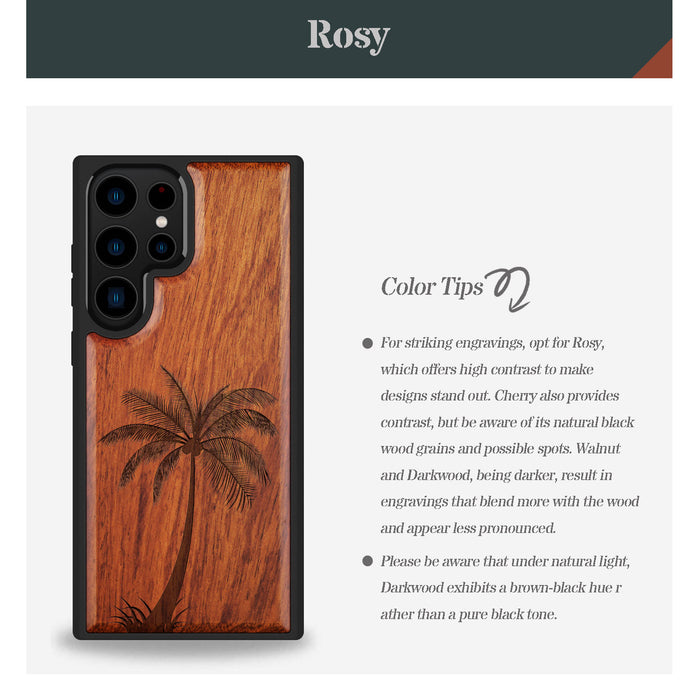 The Palm Tree Silhouette, Classic Engraved Wood & TPU Case - Artisanal Cover for Samsung Galaxy