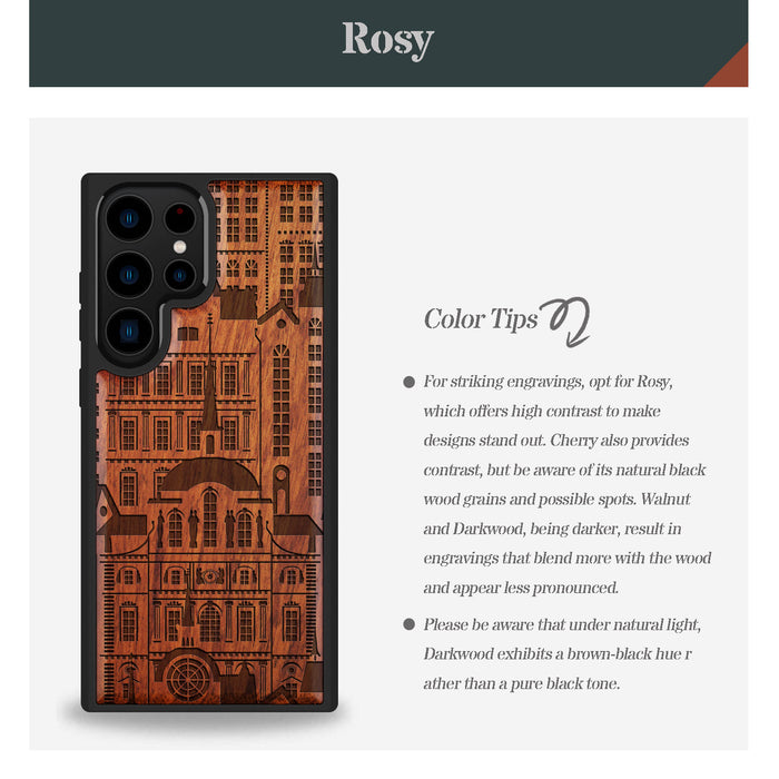 Urban Elegance, Classic Engraved Wood & TPU Case - Artisanal Cover for Samsung Galaxy