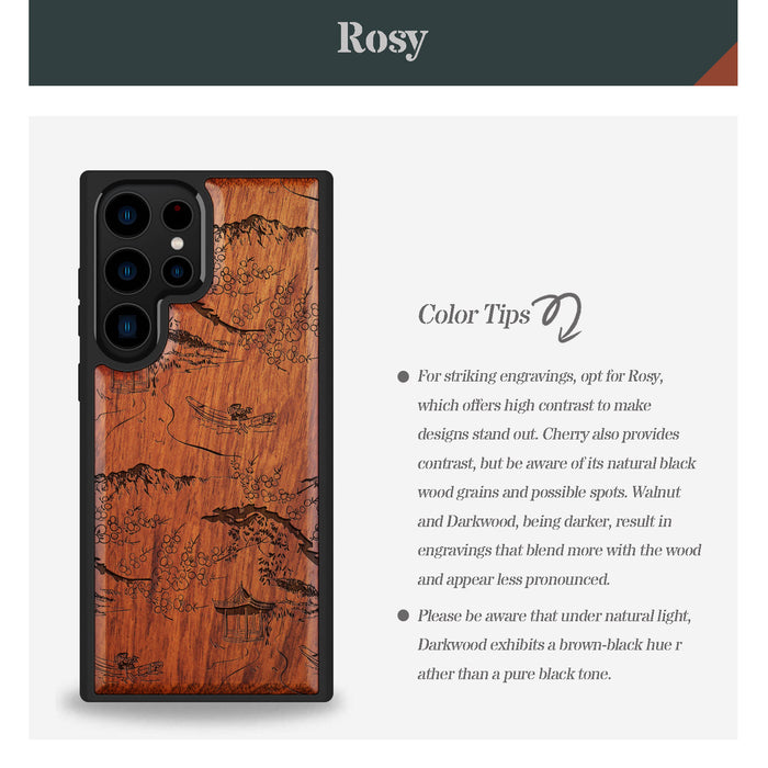 An Intricate Chinese Landscape, Classic Engraved Wood & TPU Case - Artisanal Cover for Samsung Galaxy