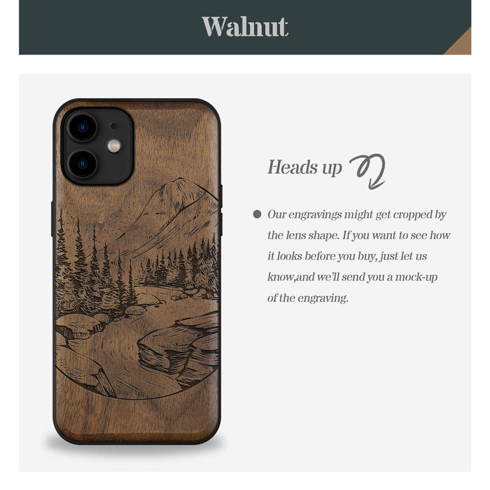 The Lake and Mountain Landscape, Classic Engraved Wood & TPU Case - Artisanal Cover for Apple iPhone