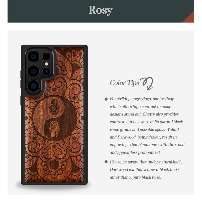 The Hamsa Yin-Yang Mandala, Classic Engraved Wood & TPU Case - Artisanal Cover for Samsung Galaxy