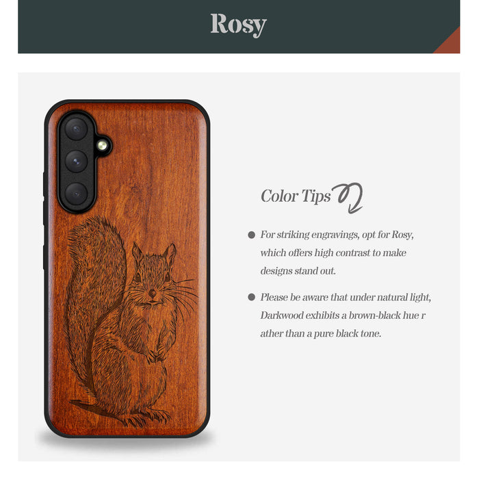 The Squirrel Sketch, Classic Engraved Wood & TPU Case - Artisanal Cover for Samsung Galaxy