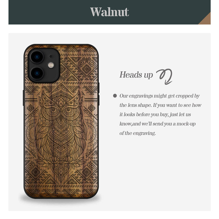 The Owl Mandala, Classic Engraved Wood & TPU Case - Artisanal Cover for Apple iPhone