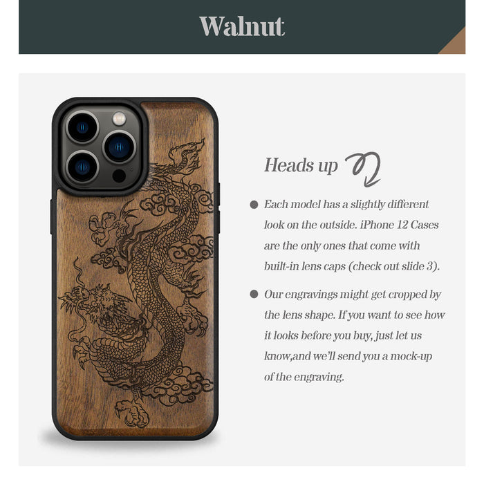 The Majestic Chinese Dragon, Classic Engraved Wood & TPU Case - Artisanal Cover for Apple iPhone