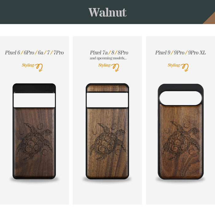 The Maori Turtle, Classic Engraved Wood & TPU Case - Artisanal Cover for Google Pixel