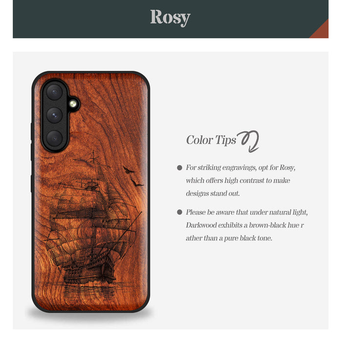 Sailboat on the Sea, Classic Engraved Wood & TPU Case - Artisanal Cover for Samsung Galaxy