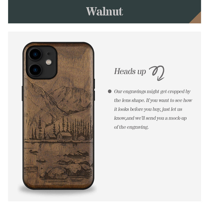 Mountains, Lake, and Village Life, Classic Engraved Wood & TPU Case - Artisanal Cover for Apple iPhone