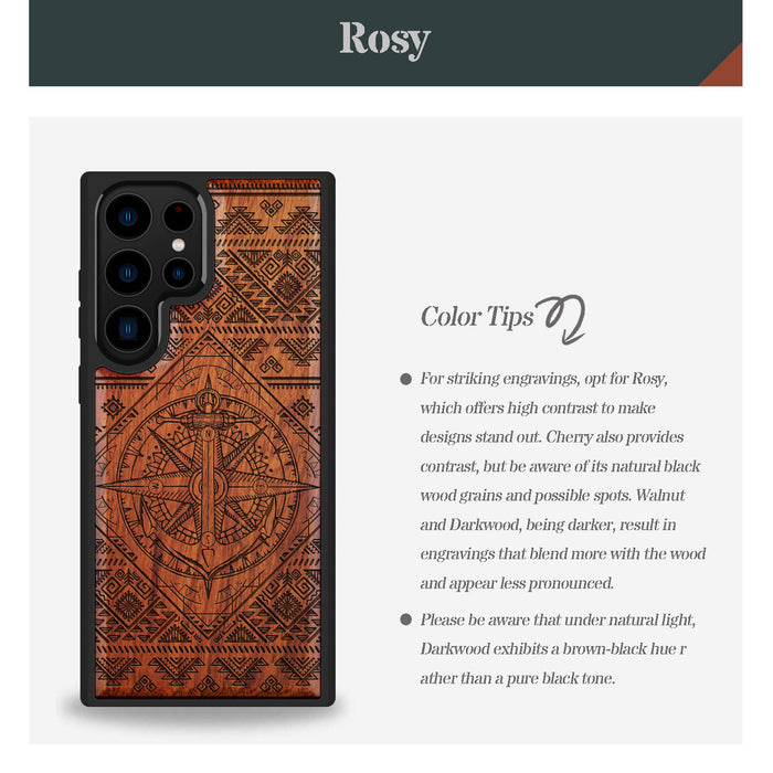 Voyage Intrigue, Classic Engraved Wood & TPU Case - Artisanal Cover for Samsung Galaxy