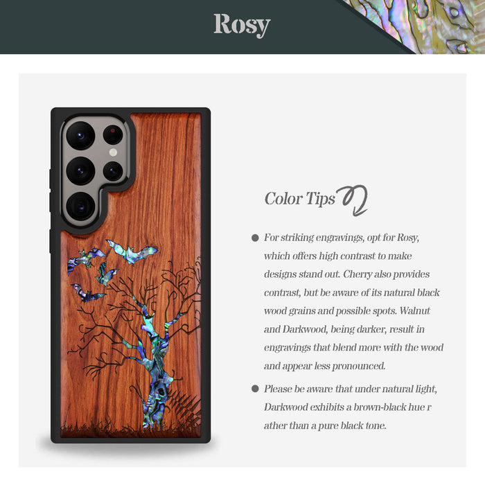Gothic Night, Hand-Inlaid Wood & Mother of Pearl Case - Artisanal Cover for Samsung Galaxy
