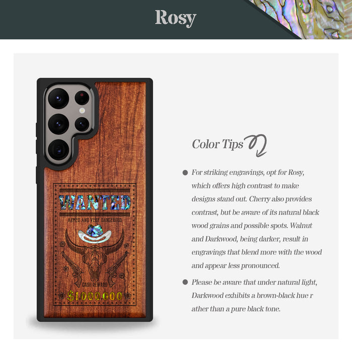 Western Wanted Poster, Hand-Inlaid Wood & Mother of Pearl Case - Artisanal Cover for Samsung Galaxy