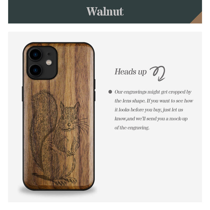 The Squirrel Sketch, Classic Engraved Wood & TPU Case - Artisanal Cover for Apple iPhone