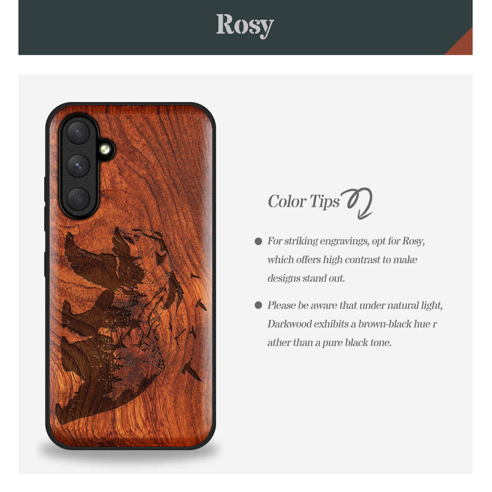 Majestic Bear in Nature's Embrace, Classic Engraved Wood & TPU Case - Artisanal Cover for Samsung Galaxy