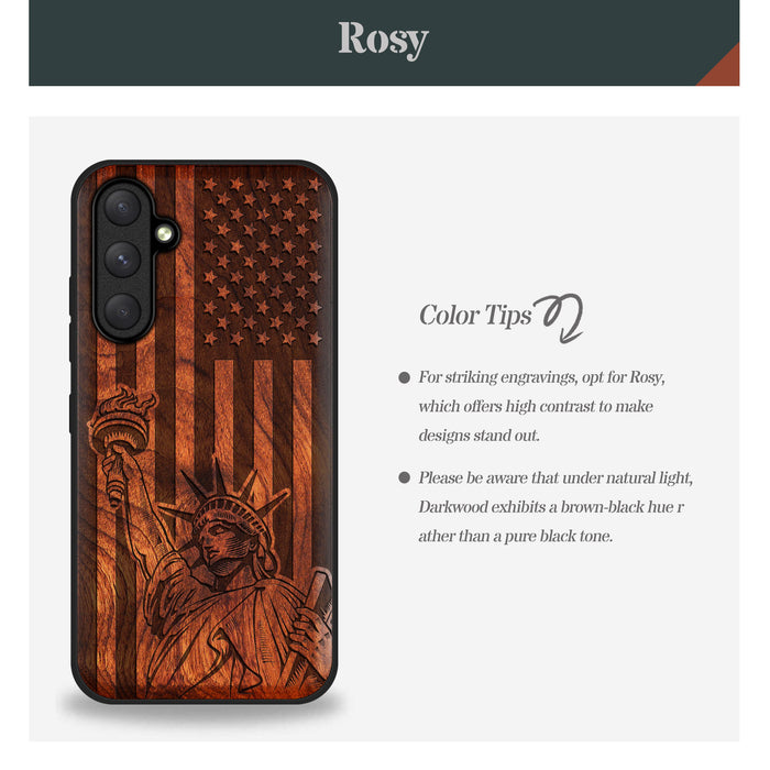 Freedom's Beacon, Classic Engraved Wood & TPU Case - Artisanal Cover for Samsung Galaxy