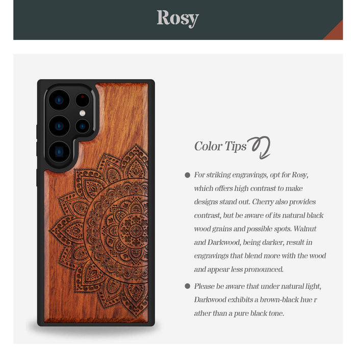 The Half Mandala Lace Pattern, Classic Engraved Wood & TPU Case - Artisanal Cover for Samsung Galaxy