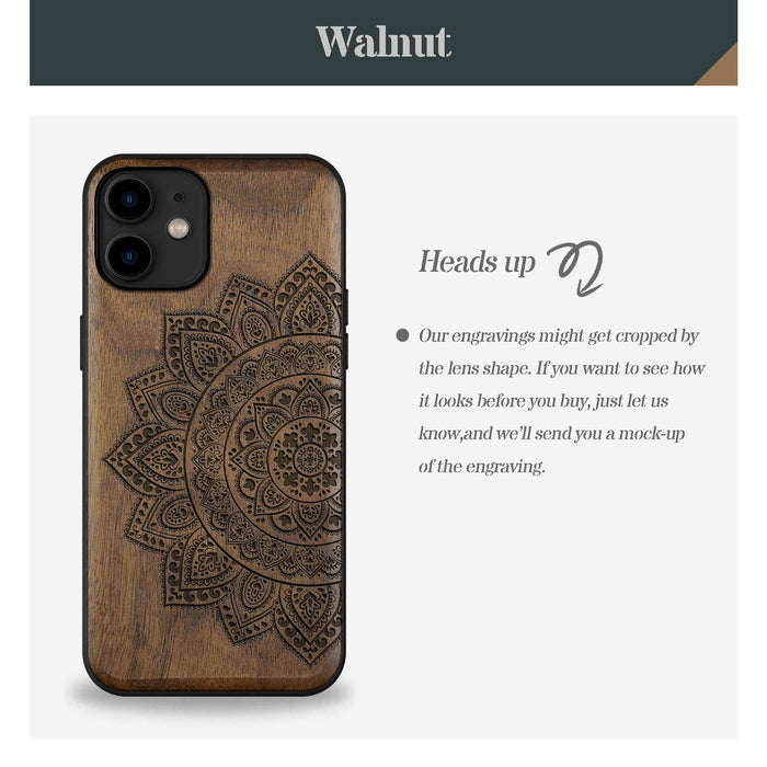 The Half Mandala Lace Pattern, Classic Engraved Wood & TPU Case - Artisanal Cover for Apple iPhone