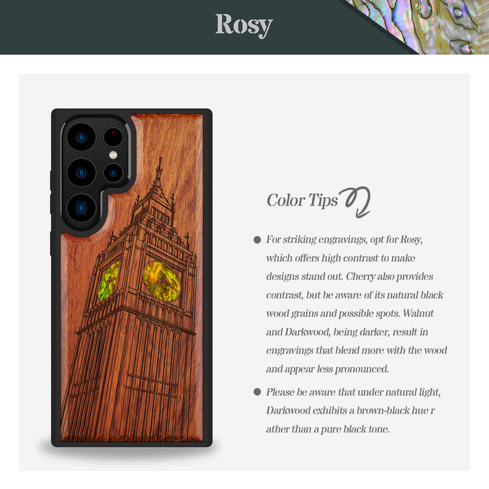 The Big Ben of London, Hand-Inlaid Wood & Mother of Pearl Case - Artisanal Cover for Samsung Galaxy