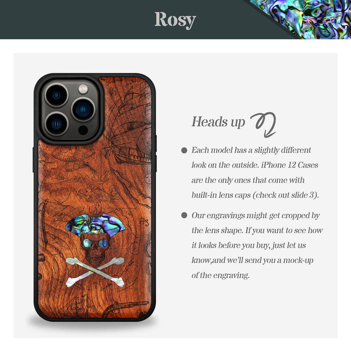 The Pirate's Legacy, Hand-Inlaid Wood & Mother of Pearl Case - Artisanal Cover for Apple iPhone