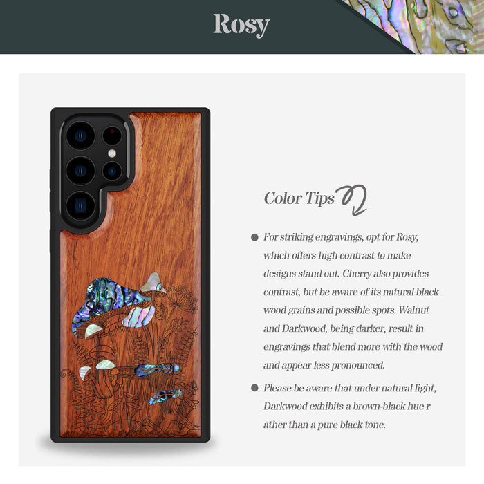 The Enchanting World of Mushrooms and Wildflowers, Hand-Inlaid Wood & Mother of Pearl Case - Artisanal Cover for Samsung Galaxy