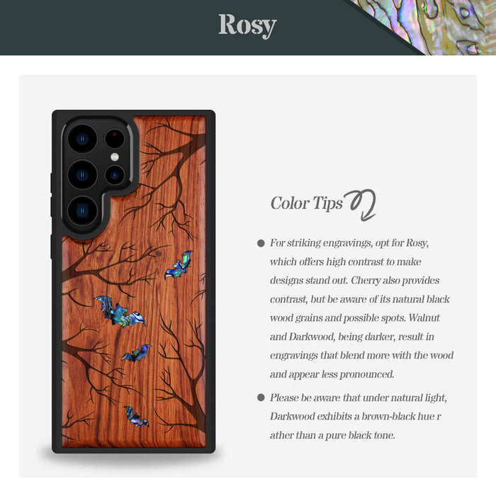 Shadows of the Night, Hand-Inlaid Wood & Mother of Pearl Case - Artisanal Cover for Samsung Galaxy