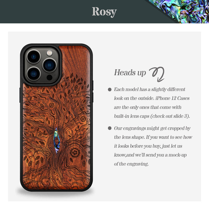 The Line Art Tree of Life, Hand-Inlaid Wood & Mother of Pearl Case - Artisanal Cover for Apple iPhone