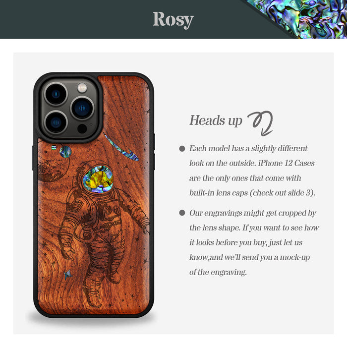 A Celestial Odyssey, Hand-Inlaid Wood & Mother of Pearl Case - Artisanal Cover for Apple iPhone