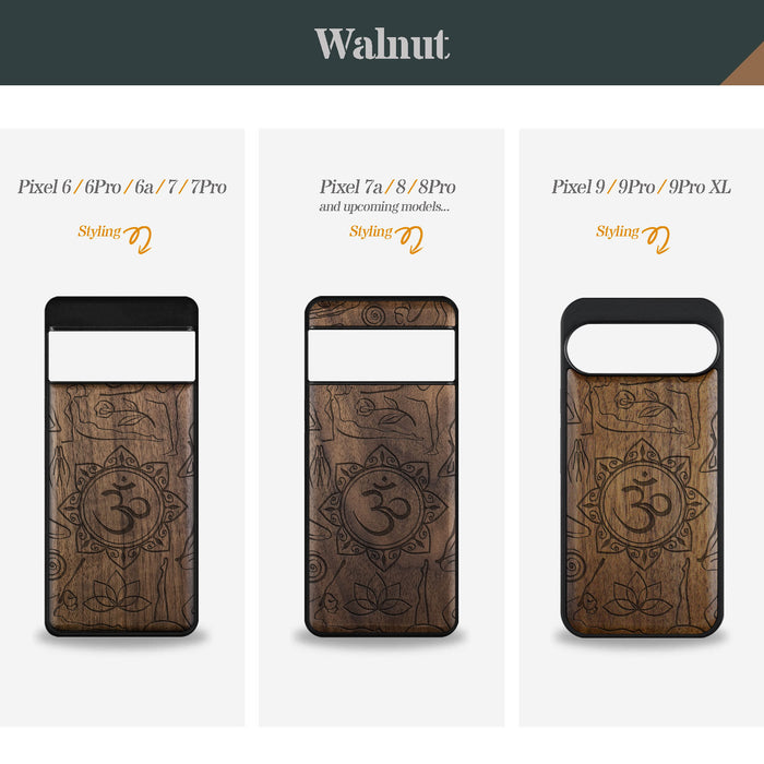 The Yoga Essence, Classic Engraved Wood & TPU Case - Artisanal Cover for Google Pixel