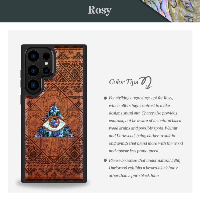 The All-Seeing Eye, Hand-Inlaid Wood & Mother of Pearl Case - Artisanal Cover for Samsung Galaxy