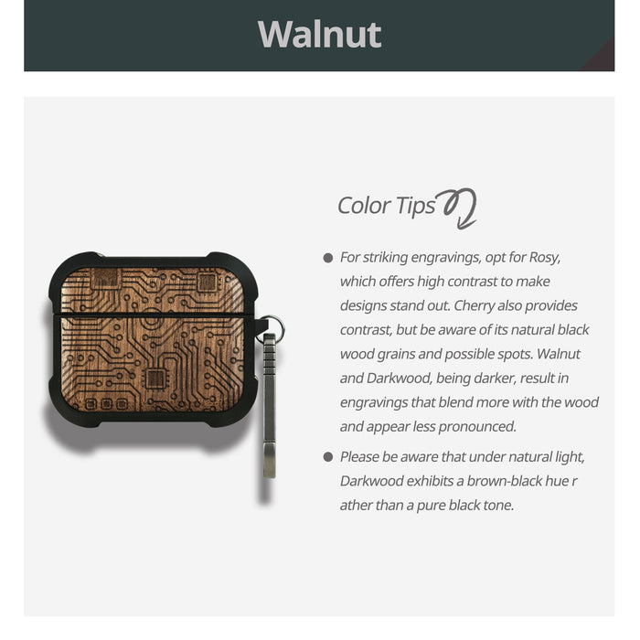 Circuit Art - Wood Artisan Engraved & Shell Hand-Inlaid Cover - Artisanal Case for Apple AirPods (Titanium Quick Released Clasp)