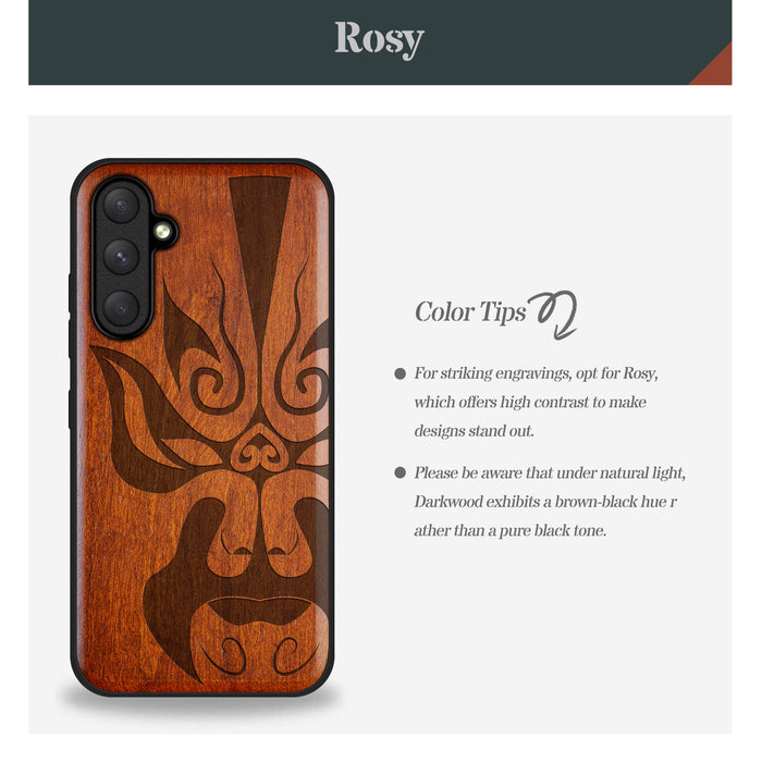 The Chinese Opera Mask, Classic Engraved Wood & TPU Case - Artisanal Cover for Samsung Galaxy